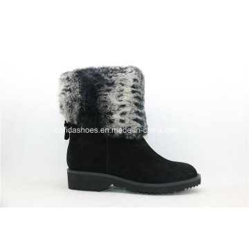 Fashion Warm Fur Low Heel Women Leather Boots